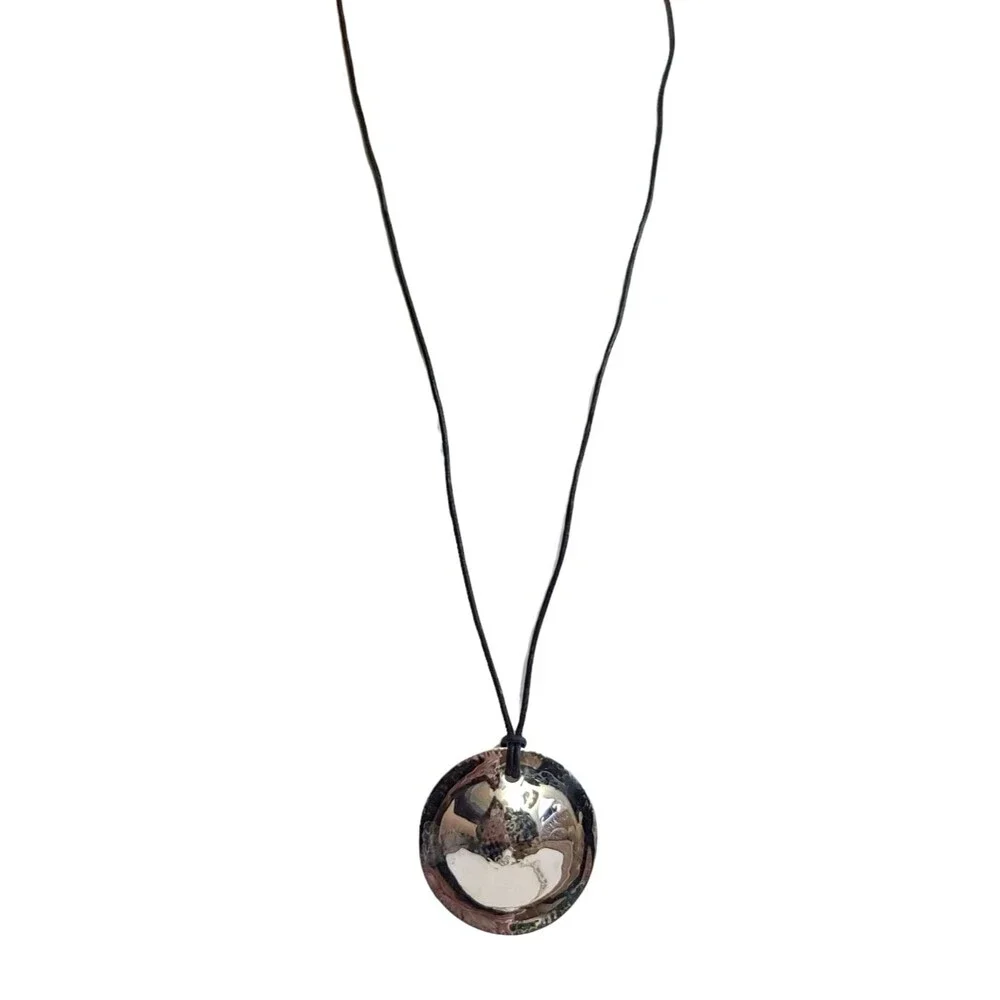 Vintage Signed RLM Bronze Thailand Silver Disc Cord Necklace